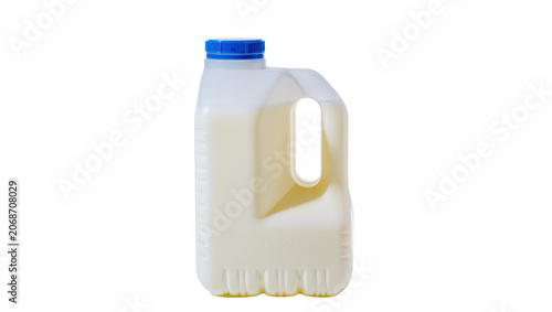 Fotografie Plastic milk jug with blue cap and handle