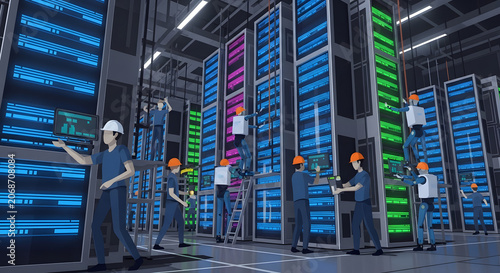 Human and robot collaboration in a modern futuristic server room