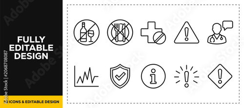 Foto flat vector illustration line art icon bundle set design illustrating warning si