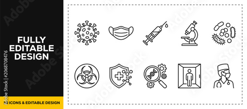 Fotografía flat vector illustration line art icon bundle set design featuring bacteria muta