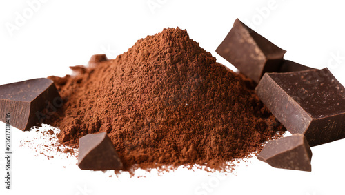 Bild auf Leinwand Dark chocolate chunks and cocoa powder pile