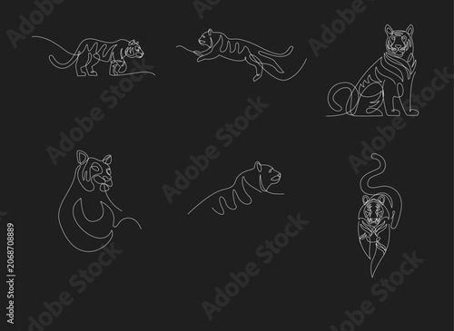 Continuous Line Art Tigers Collection - Modern Vector Illustrations