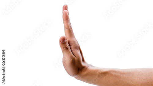 Foto Human hand making stop gesture with palm facing forward