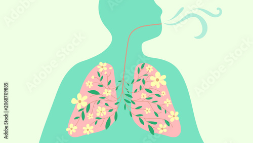 Obraz na plátne Mental health calm and peacefulness of a figure breathing with lungs illustrated