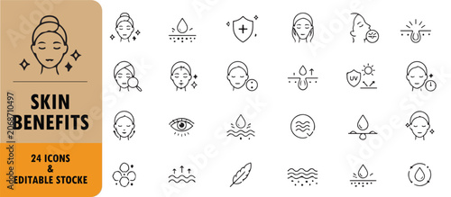 Foto A set of 24 skin benefits line icons