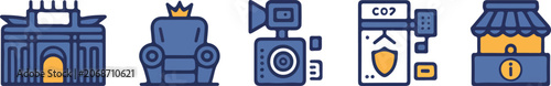 Photos Flat illustration of four iconic symbols for royalty, media, security, and shopp