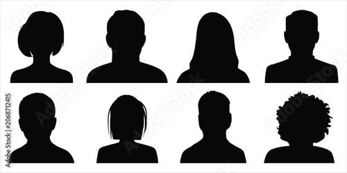 Cuadro en lienzo Silhouettes of diverse people's heads and shoulders for profile pictures illustr