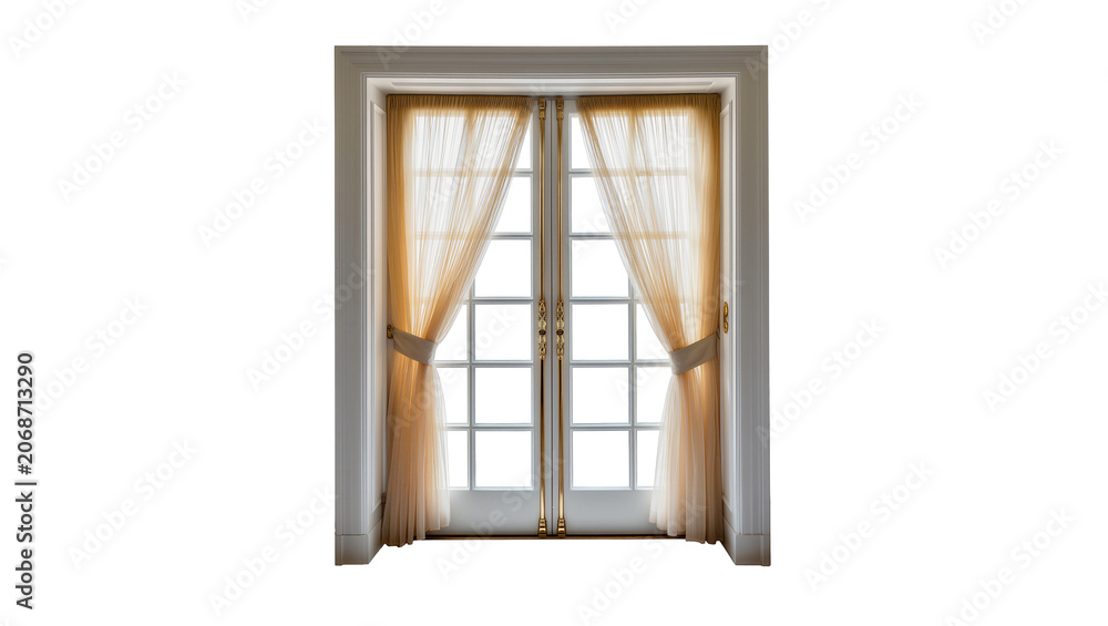 Obraz premium French Doors with Sheer Curtains and Gold Hardware