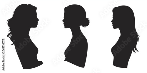 Foto Three Female Silhouettes In Profile With Different Hairstyles Keywords: silhouet
