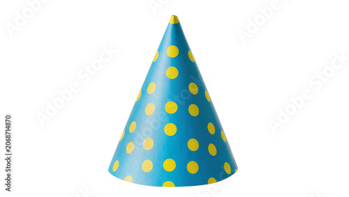 Blue party hat with yellow polka dots