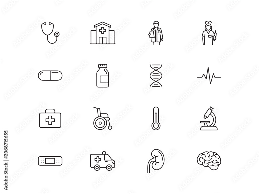 Fototapeta premium Medical health care symbols and icons set for graphic design various health related signs