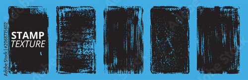 Set of grunge stamp textures, rectangular ink frames, distressed vector overlays, rough brush strokes, vintage border elements for design