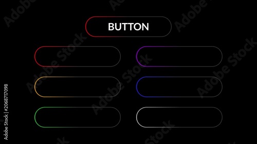 Rounded outline glowing gradient buttons. Multiple colors. Loop.