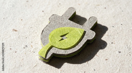 Eco-Friendly Electric Plug and Leaf Paper Craft Icon