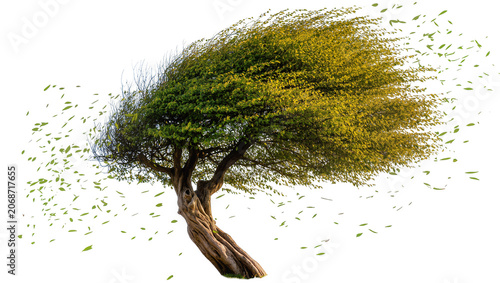 Tableau sur toile Windy tree with leaves blowing off