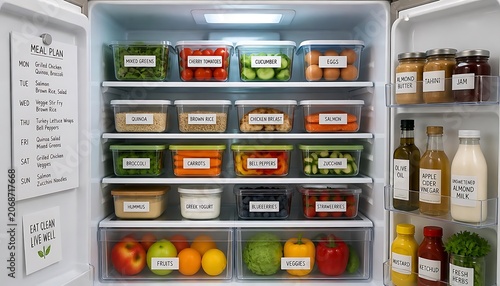 Organized Meal Prep Fridge Healthy Containers Fresh Produce