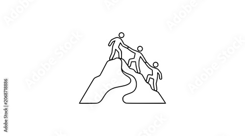 Φωτογραφία Teamwork mountain climbing success, helping hands reaching summit, collaboration