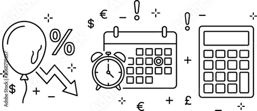 Bild auf Leinwand Economic inflation drop deflation financial budget planning schedule calendar de