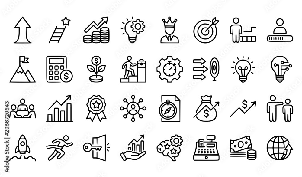 Naklejka premium Editable Success and Growth Line Icons with Business Progress Career Advancement and Financial Achievement