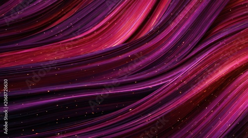 Dynamic fluid lines composed of vibrant magenta and purple waves flow across the dark background.