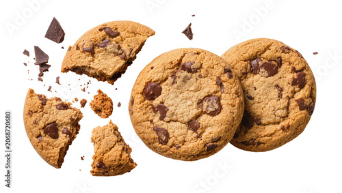 Quadro su tela Chocolate chip cookies with broken pieces and crumbs
