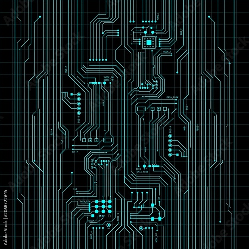 Minimalist cyan circuit pattern on black background