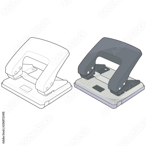 Quadro su tela Isometric corporate dual hole perforator line art and colored vector bundle for