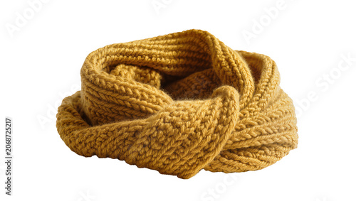 Tableau sur toile Thick mustard yellow knitted scarf with chunky cables