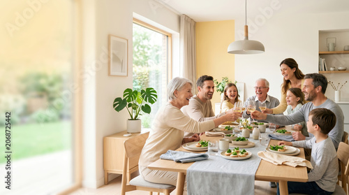 Many People Sitting table together eating