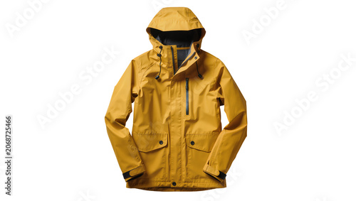 Obraz na płótnie Yellow hooded waterproof jacket with pockets and zipper
