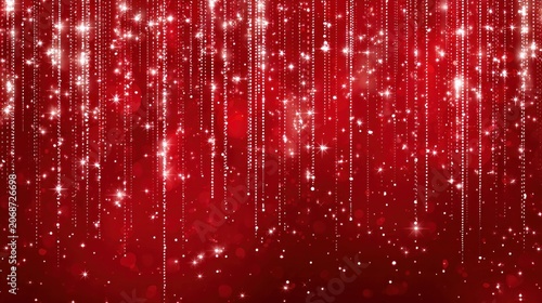 Sparkling white glitter cascades vertically against a deep red background suggesting celebration