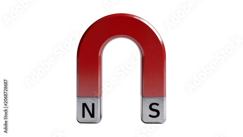 Fotografie Red horseshoe magnet with N and S poles labeled