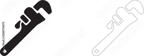 Bild auf Leinwand Pipe wrench vector icon, plumbing spanner tool symbol, heavy duty hardware and artisan manufacturing