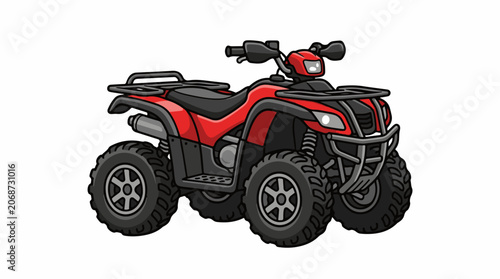 A red and black all-terrain vehicle with large tires