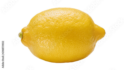 Fotografie Whole yellow lemon with textured rind and small green stem nub