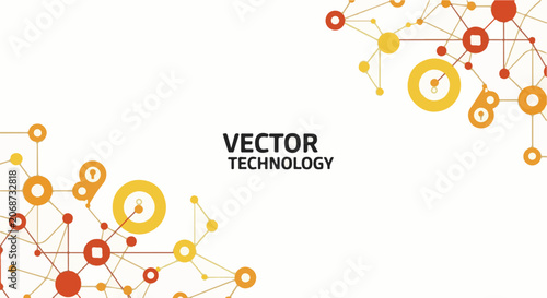Vector graphic illustration of connected nodes and lines with circles and squares