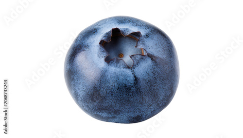 Schilderij op canvas Single ripe blueberry with blue skin and star-shaped calyx