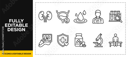 Cuadro en lienzo flat vector illustration line art icon bundle set design about urology kidney or
