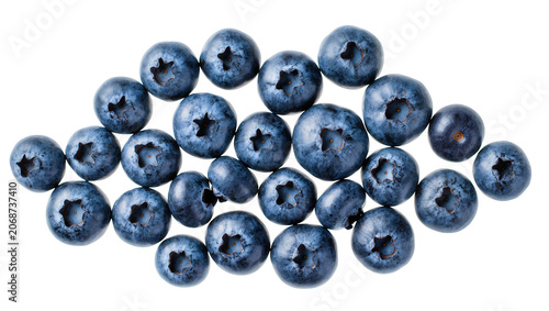 Fotografie Scattered fresh blueberries with visible star-shaped calyx