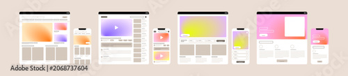 Web page, UI designs. Site wireframe, lay out templates set. Website content ...