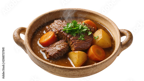 Canvastavla Hearty beef stew with potatoes and carrots in rustic bowl