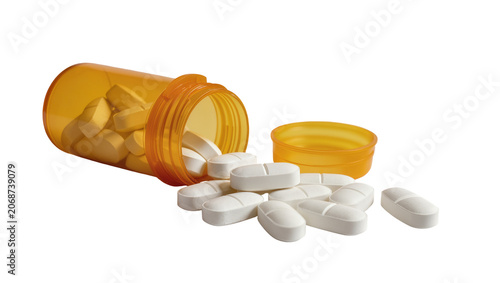 Canvastavla Orange prescription bottle with white pills spilling out