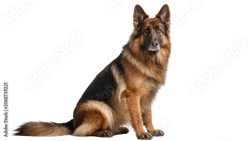 Εκτύπωση καμβά German Shepherd dog sitting attentive expression, brown and black fur