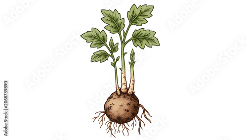Plant with tuberous root and green leaves