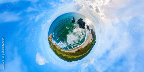 Canvastavla Spherical panoramic aerial shot, bizarre rocks, wild coast and beaches, New Zeal