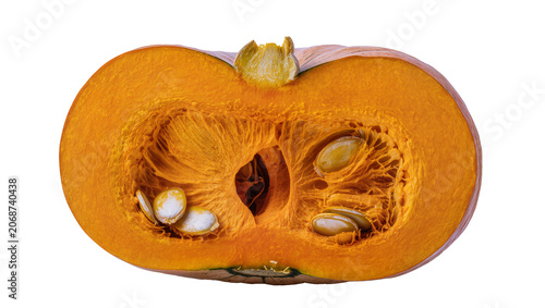 Fotografie Half pumpkin with seeds and pulp visible