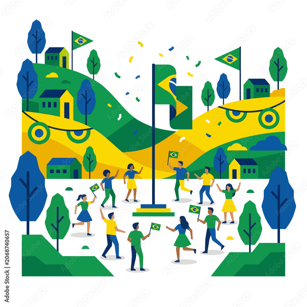 Fototapeta premium Brazilian People Celebrating National Flag Event Together