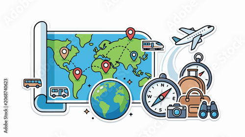 Colorful travel elements on white