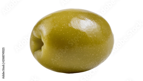 Obraz na plátně Single green olive with stem indent