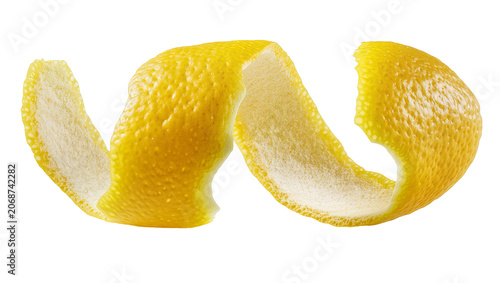 Canvas Print Yellow lemon peel spiral with textured rind and white pith